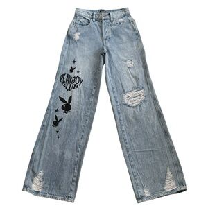 PLAYBOY x PacSun Distressed Baggy Wide Leg Jeans Women’s Size 24 Grunge 90's